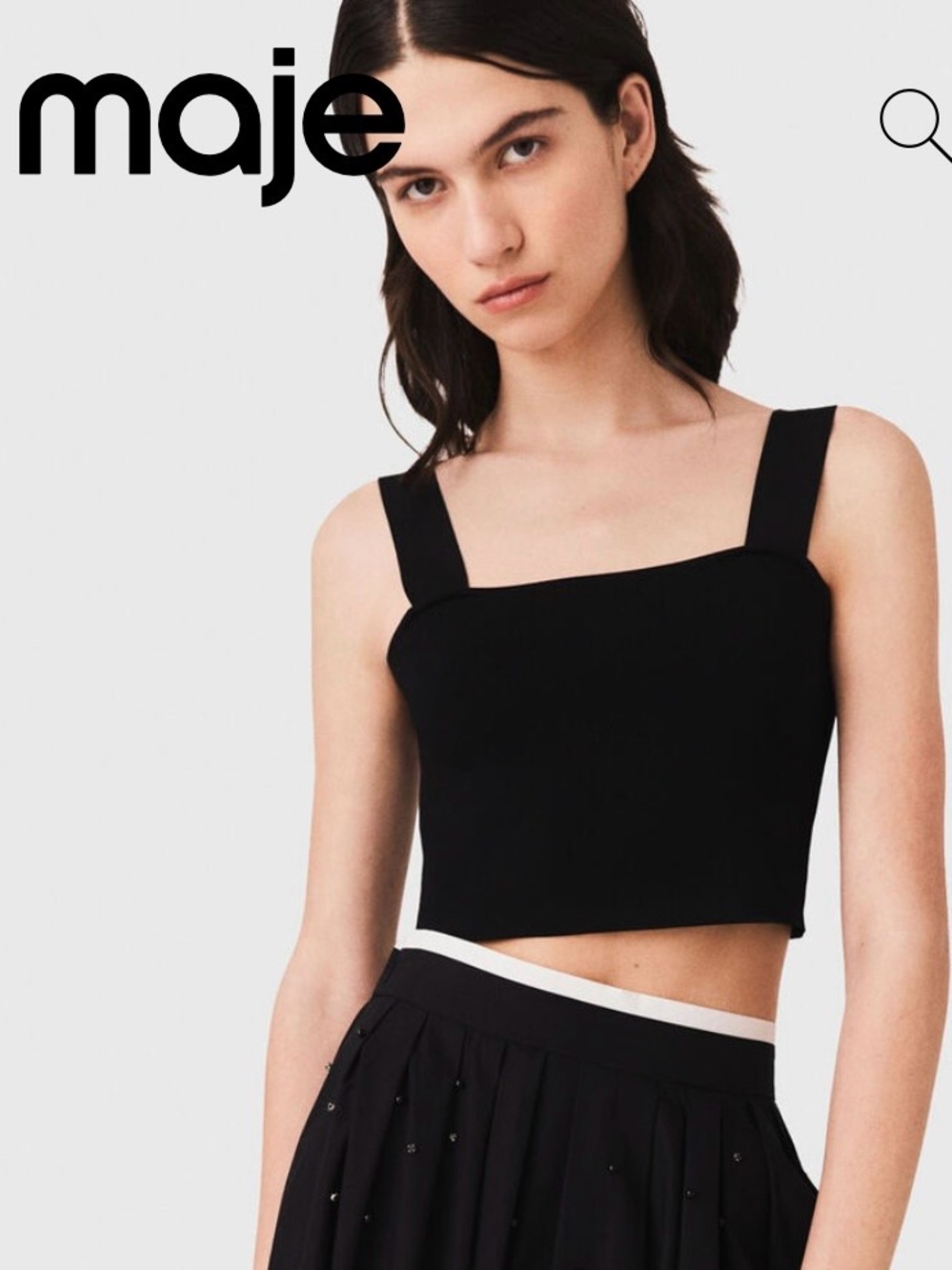Maje Cropped Square-Neck Stretch-Knit Tank Top.